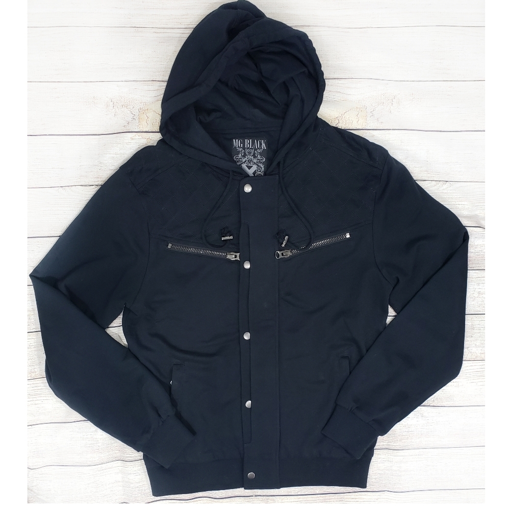 MG Black Label Men's Full Zip Black  Hooded Jacket